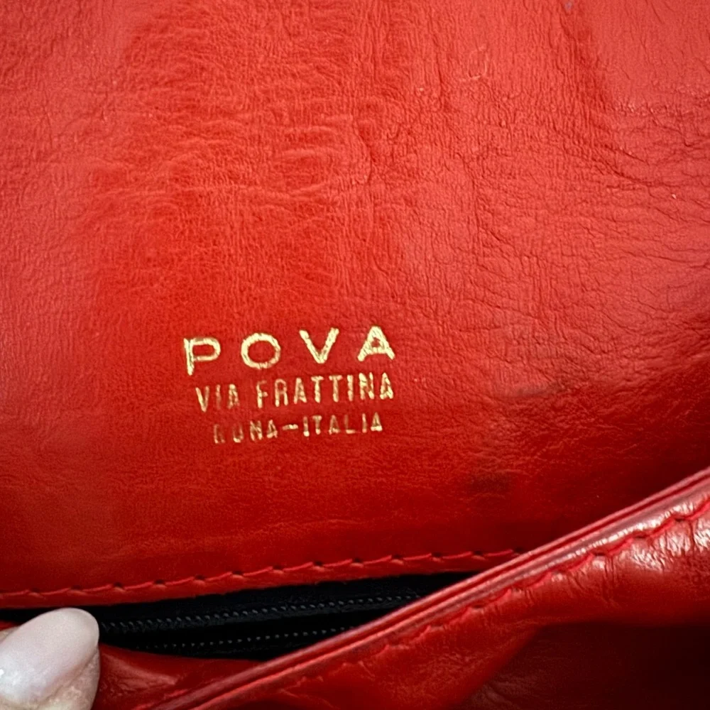 Vintage Pova Via Frattina woven leather shoulder bag in red. Gently worn.